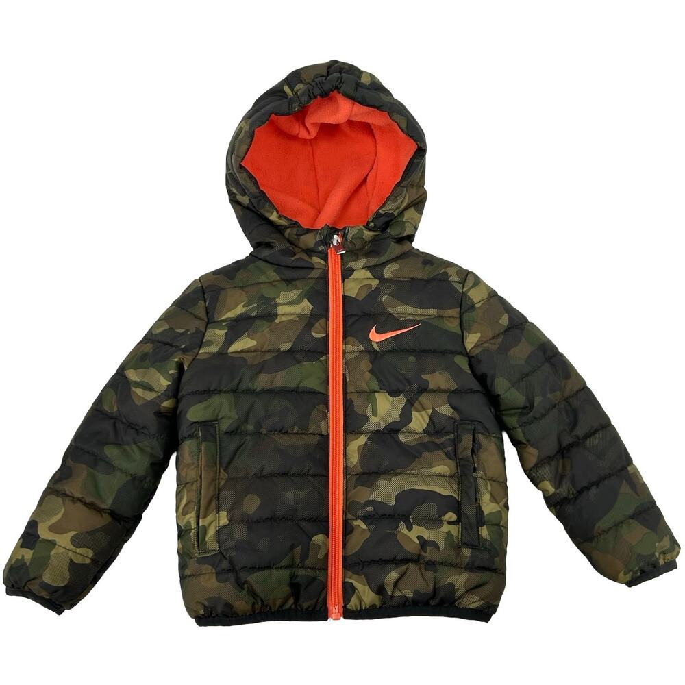 Toddler Boys 2T Camo Orange Nike Fleece Lined Hooded Puffer Jacket 76G083-A38